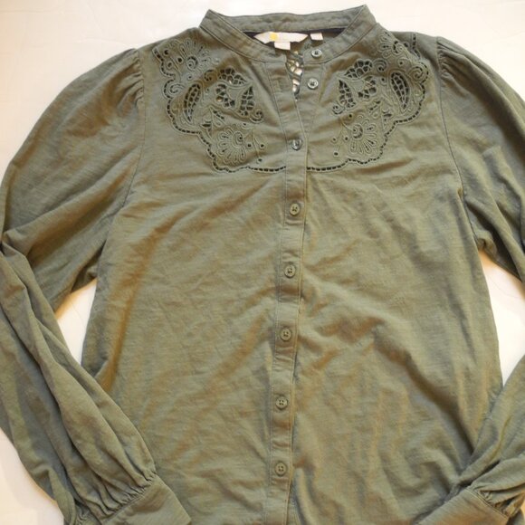 Boden womens Jersey Broderie cutout blouse sage green size 6 EUC - Picture 1 of 1
